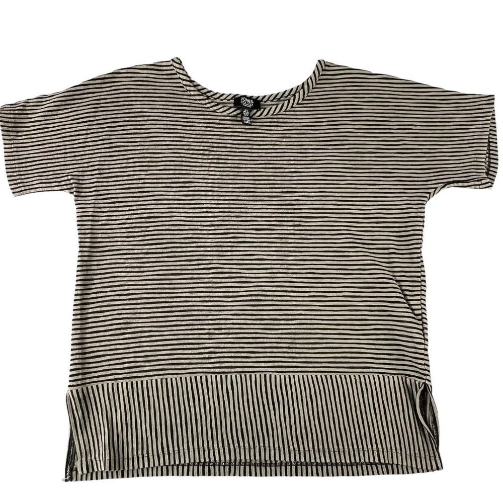 Jones New York Womens Top‎ Size Small Short Sleeve Pullover Black Tan Striped